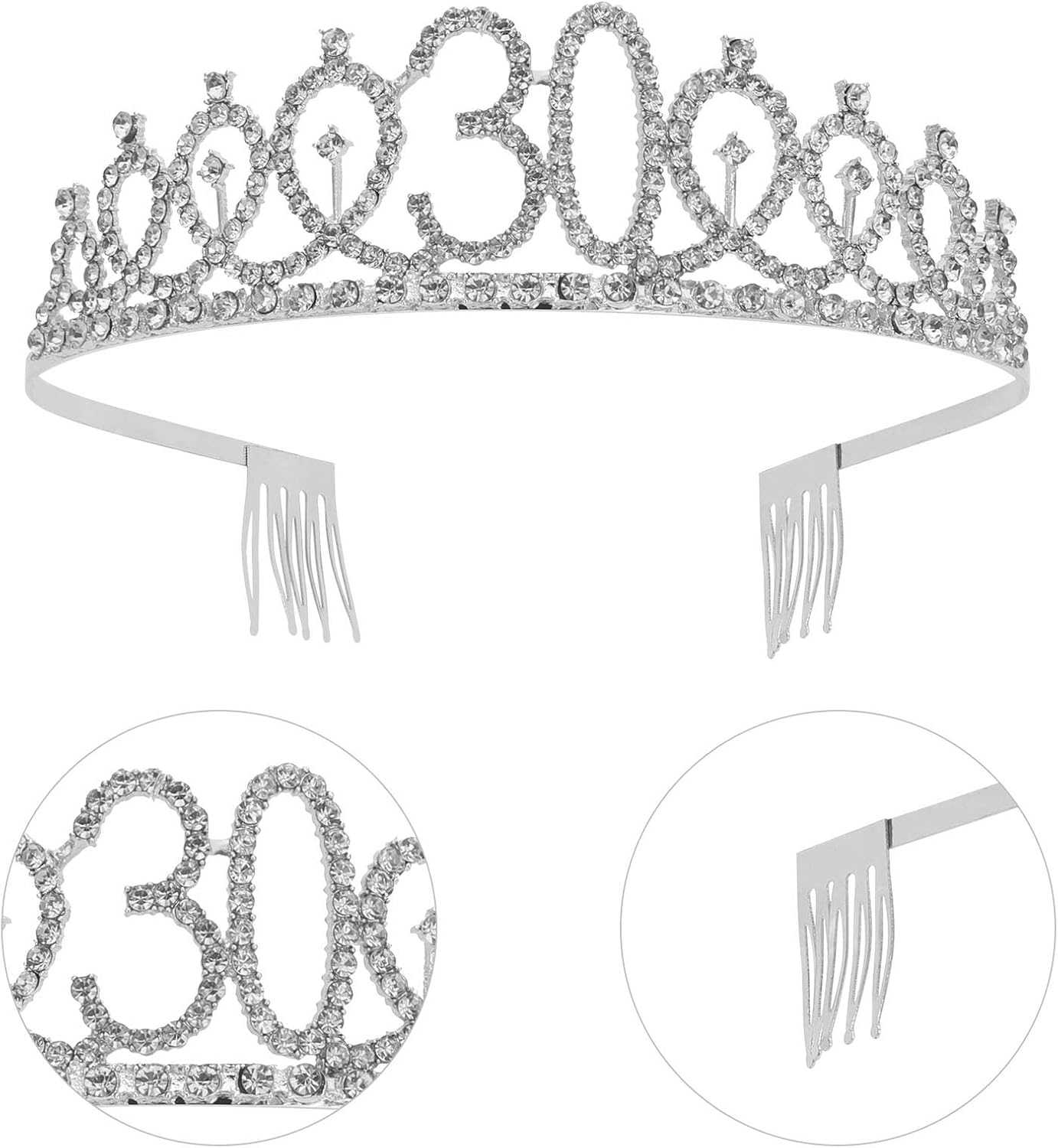 SUSSURRO "30 and Fabulous Sash and Rhinestone Tiara Set,30th Birthday Gifts Birthday Sash for Women Birthday Party Supplies( Silver) - Image 4