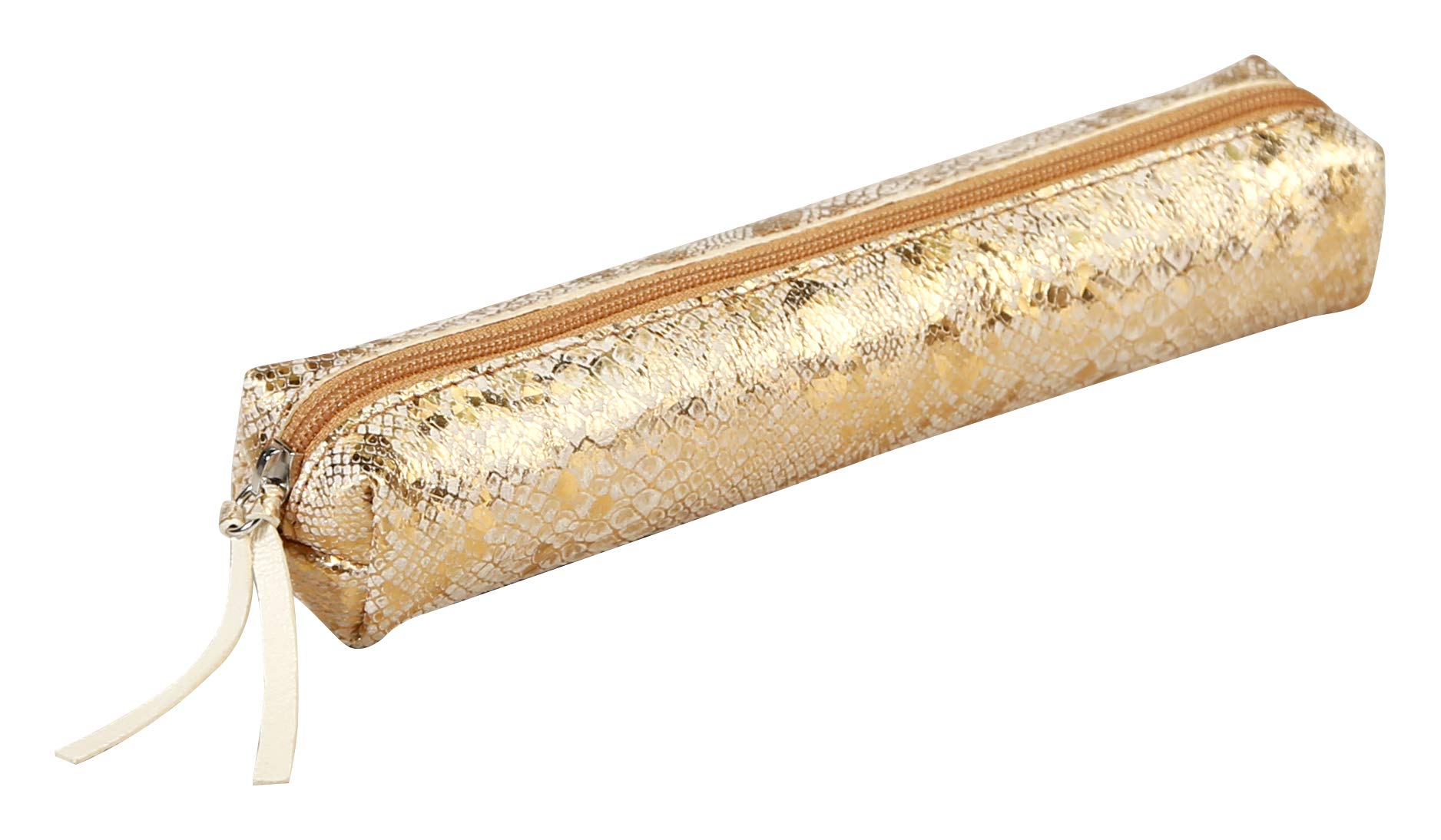 Clairefontaine 410021C - One Small Genuine Lambskin Leather Slim Case Céleste - Dimensions: 19.5x2.5x4 cm - Iridescent Gold Snake Colour Motifs - Durable