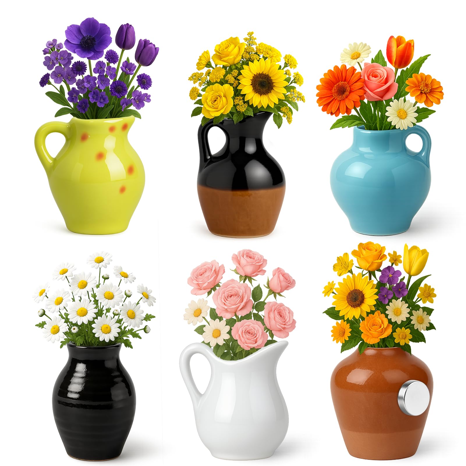 Photo 1 of ***Missing items***Juome Mini Vase Magnets for Fridge - 6PCS Cute Tiny Ceramic Magnet Vases for Flowers Plant, 3D Mini Magnetic Vases for Refrigerator Kitchen Locker Office Decoration (Include Flower)***Missing items***