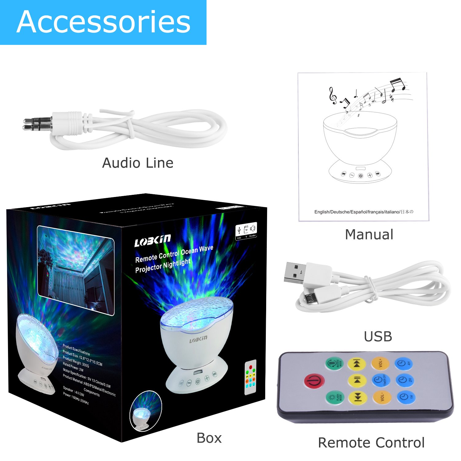 [Upgraded Model] Ecandy Remote Control Ocean Wave Projector ,Aurora Night Light Projector with Build-in Speaker, Mood Light for Baby Nursery, Adults and Kids Bedroom, Living Room (Black)