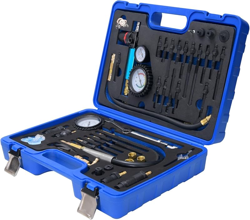 46pz Tester Compressione e Perdite per Motori a Benzina & Diesel, Prova Compressione Motore, Tester di Perdita di Pressione per la Maggior Parte di Auto, Camion, Motociclette