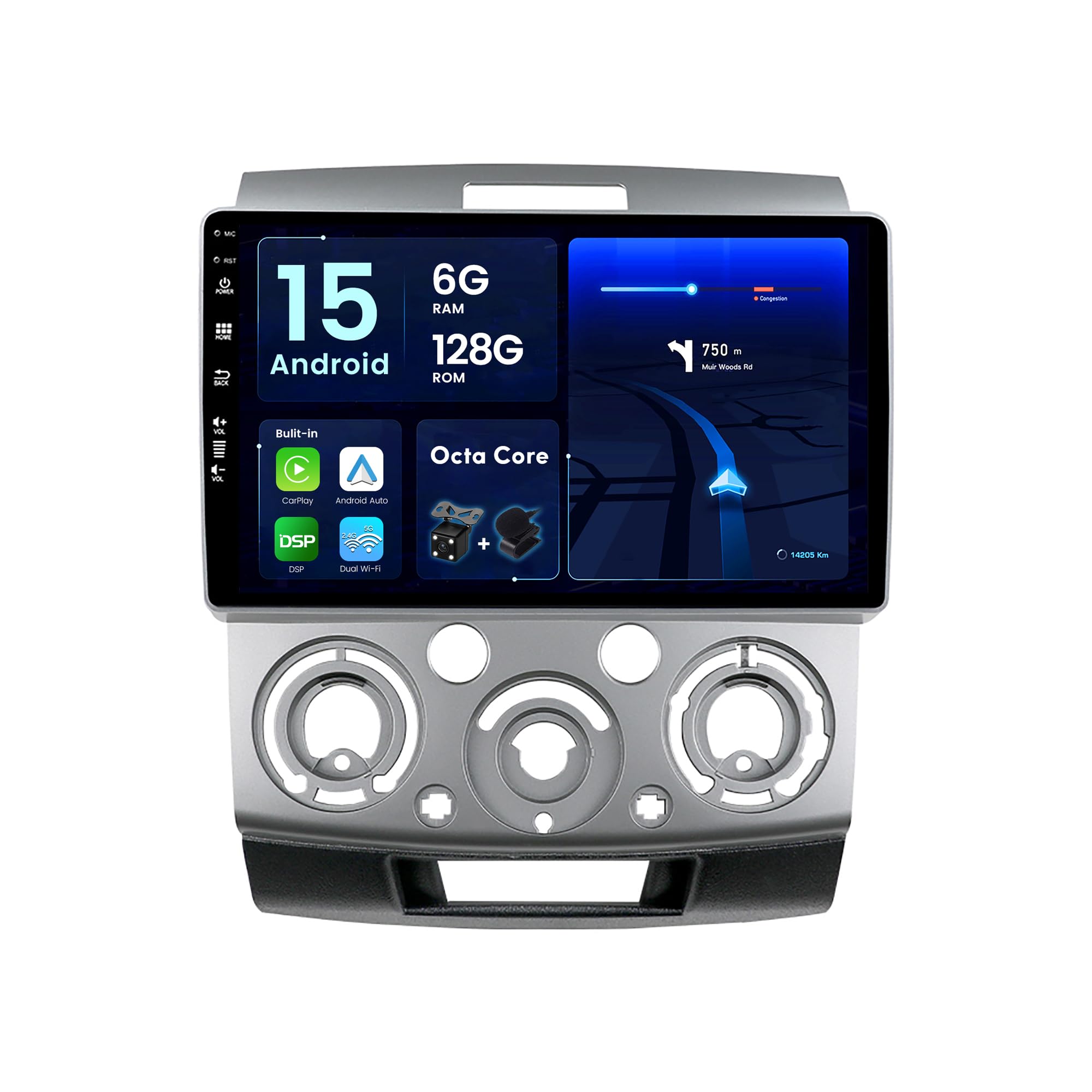 BXLIYER Android 13-6G+128G- IPS Car Stereo For Ford Ranger/Everest/Mazda BT50 J97M (2006-2013) - Wireless CarPlay/Android Auto - Camera + MIC - 9 Inch 2 Din - Steering Wheel DAB Fast-boot 360-CAM