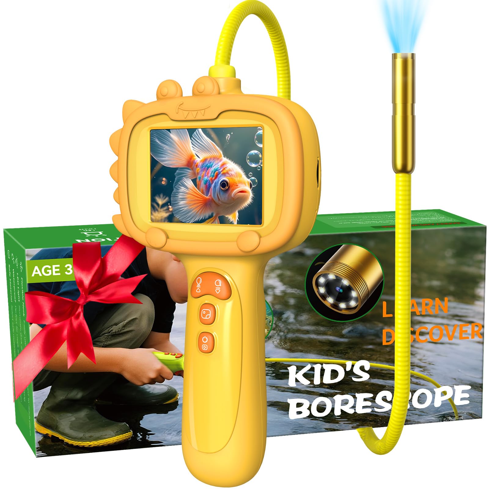 Daxiongmao Borescope Camera with Light for Kids | STEM Science Educational Toy for 3 4 5 6 7 8 Years Old Boys & Girls | Birthday Gift for Outdoor Adventures & Nature Discovery (Orange)
