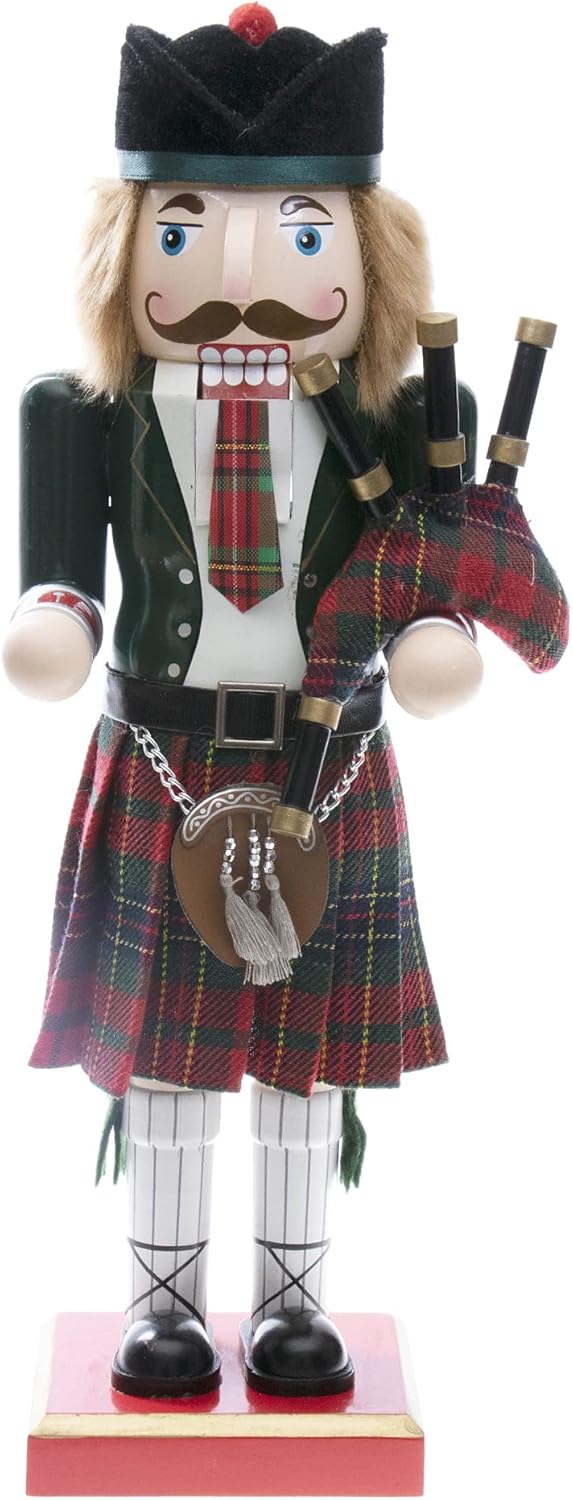 Nutcrackers - Merry Christmas Co. 14 Inch Traditional Wooden Nutcracker, Festive Holiday Tabletop Décor, Red Scottish