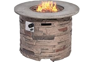 SUNBURY Outdoor Fire Pit Propane Round Fire Pit Table Fire Column, Stonecrest 40,000 BTU Gas Fire Pits for Outside w Lava Rocks, Waterproof Cover, CSA Certified