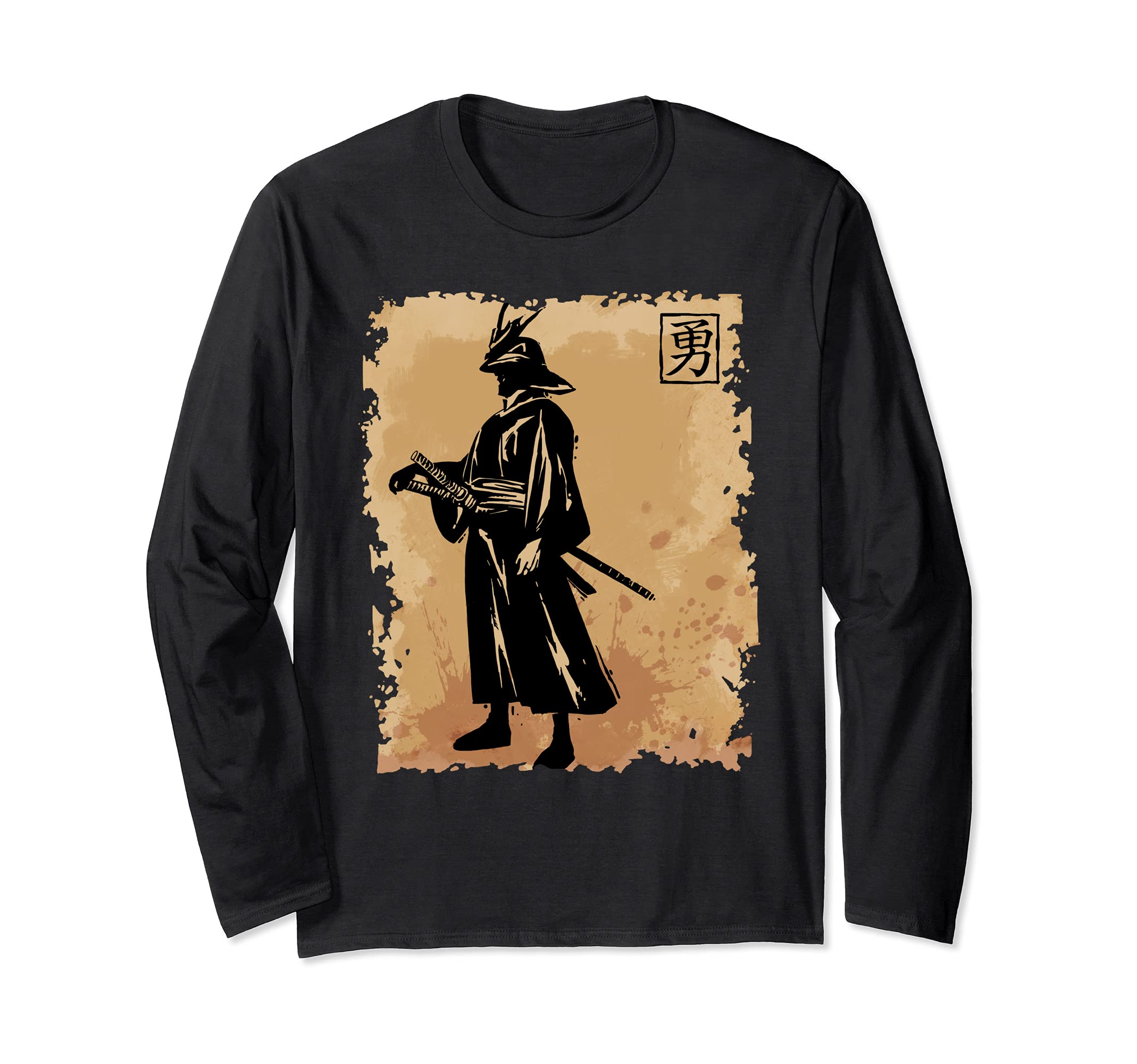 Japanese Samurai Papyrus Japan Calligraphy Bushido Warrior Long Sleeve T-Shirt
