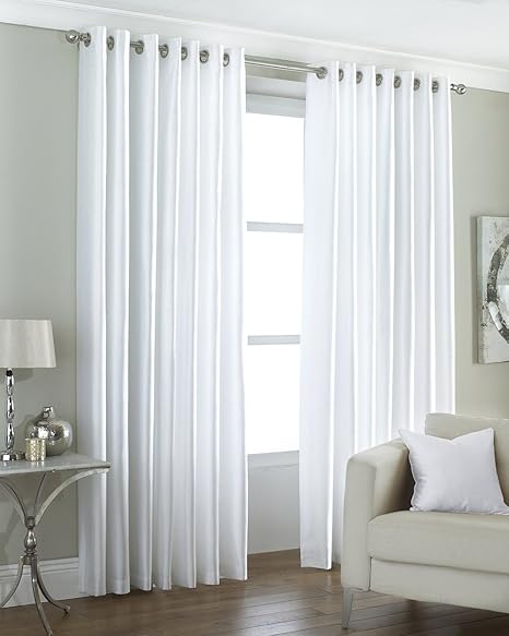 Riva Paoletti Fiji Ringtop Eyelet Curtains Pair White Faux