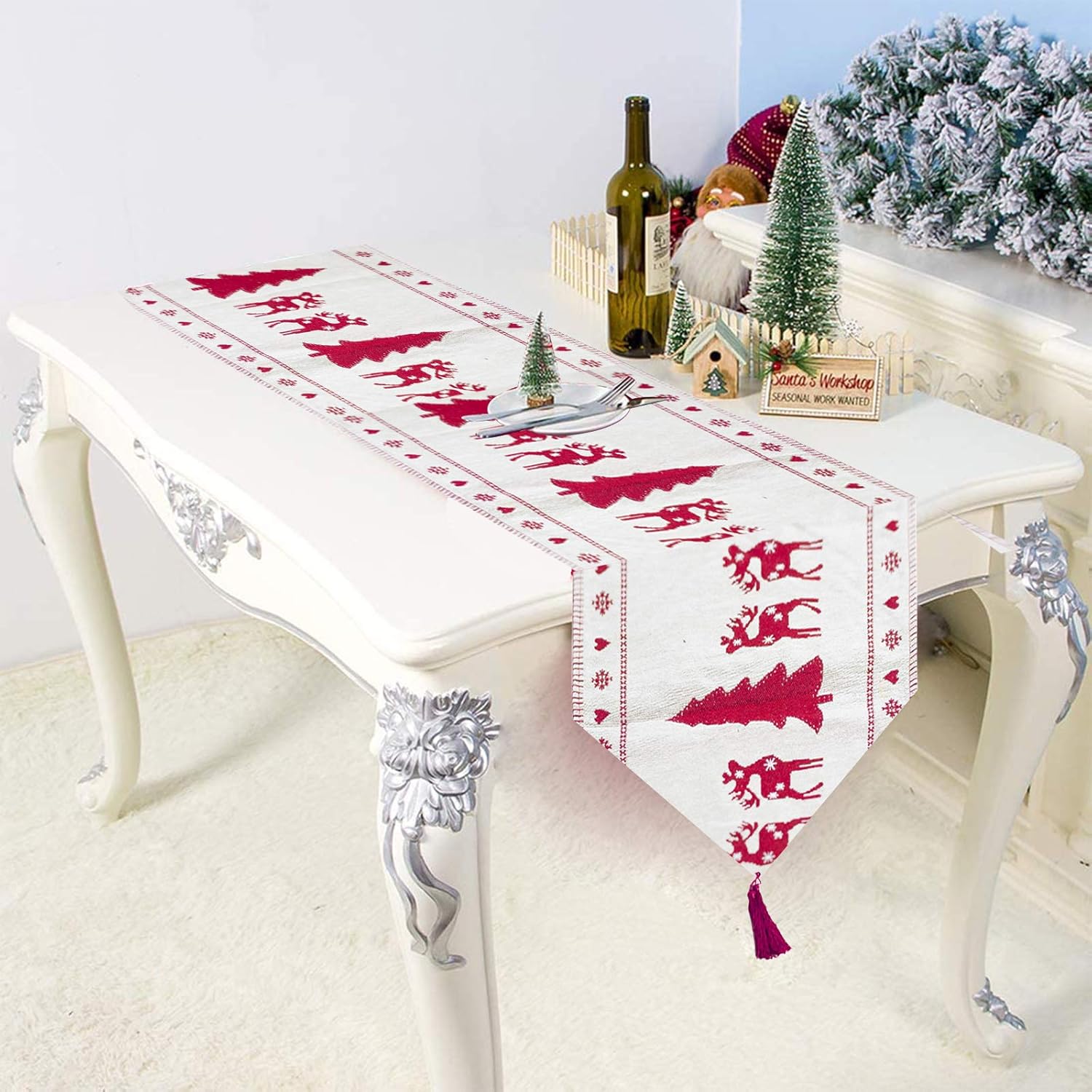 MIFIRE Embroidered Christmas Table Runner, Decorative Coffee Table