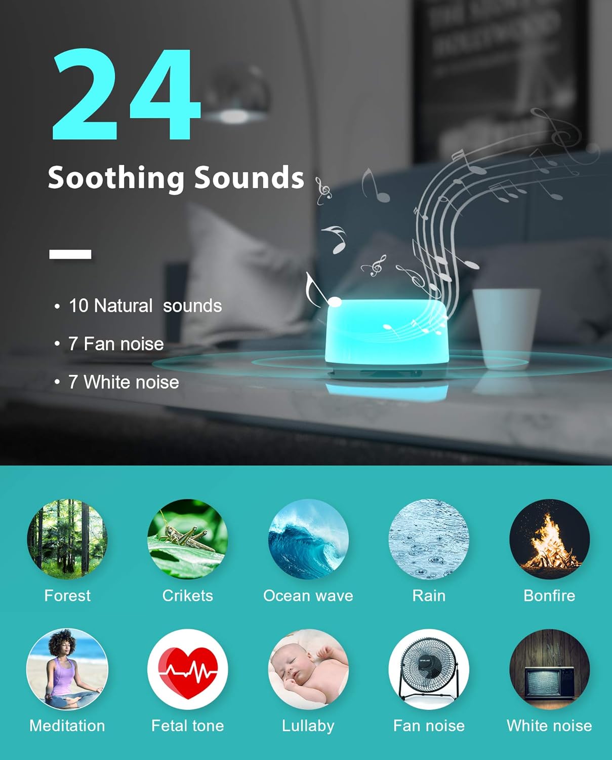 Anescra White Noise Machine with 24 Hi-Fi Soothing Sounds, Night Light and Timer, Built-in Rechargeable Battery, Portable Sleep Sound Machine for Baby, Adult, Home, Office, Travel and Sound Therapy: Health & Personal Care