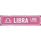 Libra Lane Funny Rustic Astrology Lovers Constellation Pink Wall Metal Tin Signs Decor 4x16 in