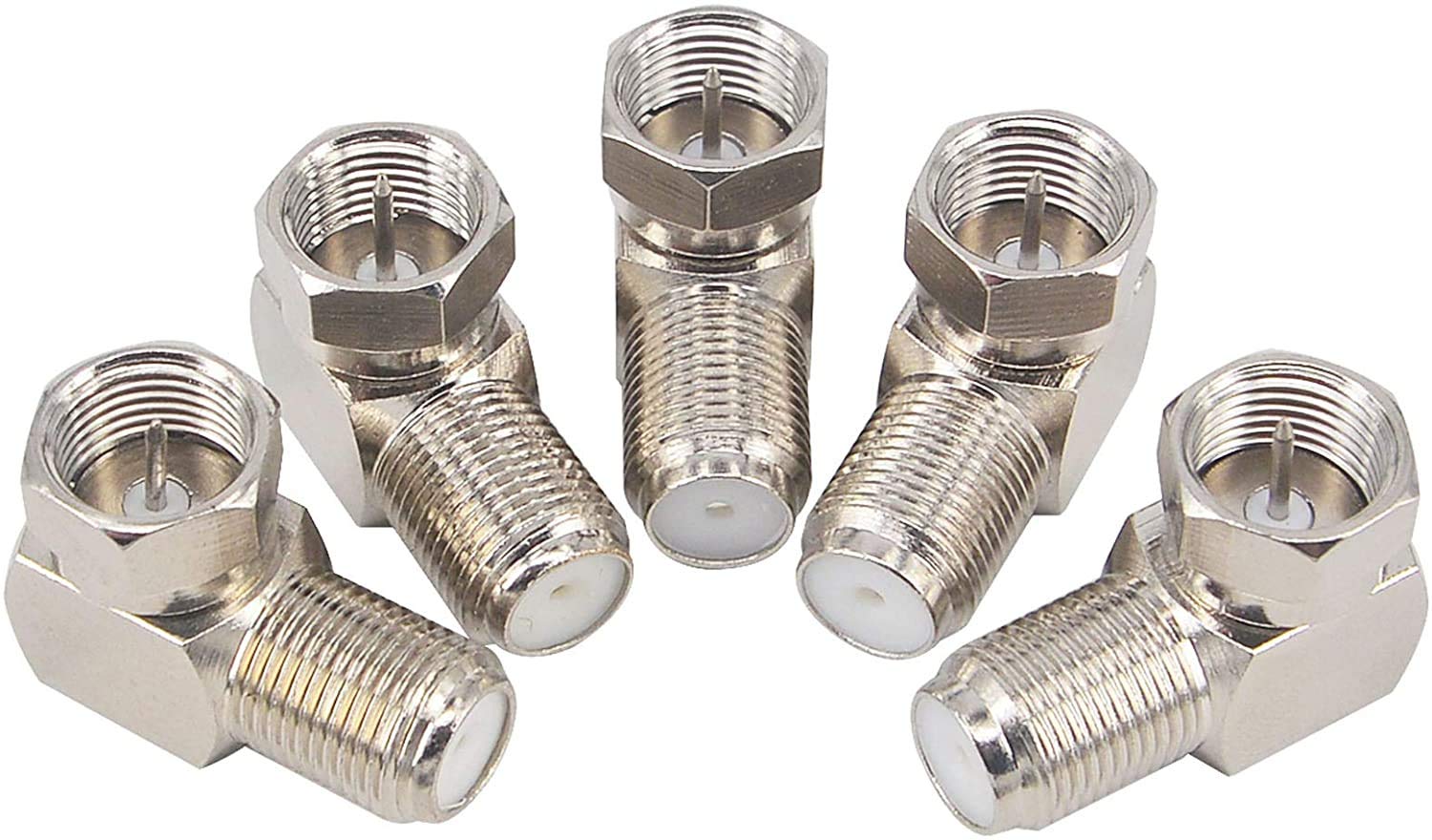 BOOBRIE Right Angle TV Antenna Type F Adapter RG6 Satellite 90 Degree F Plug to Socket TV Antenna Male to Female Coaxial Coupler for SKY Virgin Satellite Satellite TV Wall Mount 5pcs