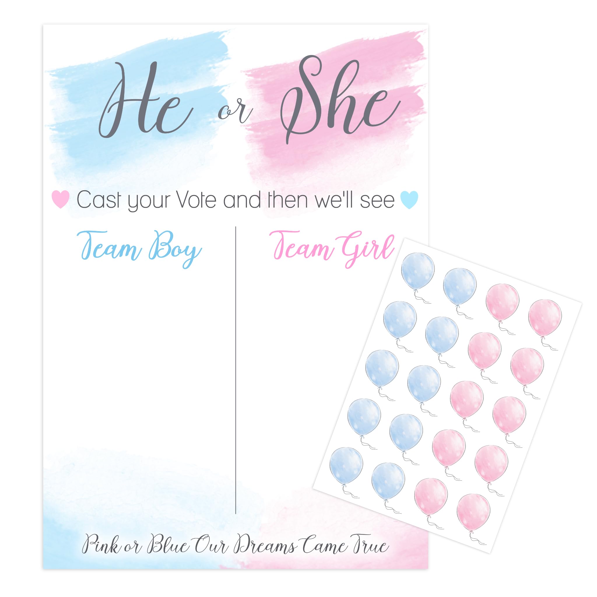 Gender Reveal Party Decoration Kit, Boy or Girl Voting Board with Banner, Pink and Blue Watercolour Theme (Voting Activity, 40, Guest Number)
