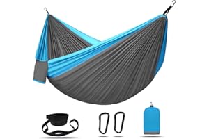 HAZBEN Portable Camping Hammock Tree Straps Hammock Perfect for Outdoor Indoor Beach Trip Patio Backyard for Gift (Grey & Lt Blue, Medium)