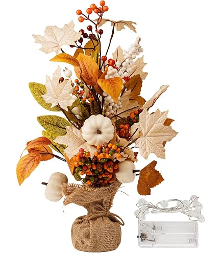 KatchOn 18-Inch Artificial Maple Tree With 24 LED Lights - Fall & Thanksgiving Tabletop Decor