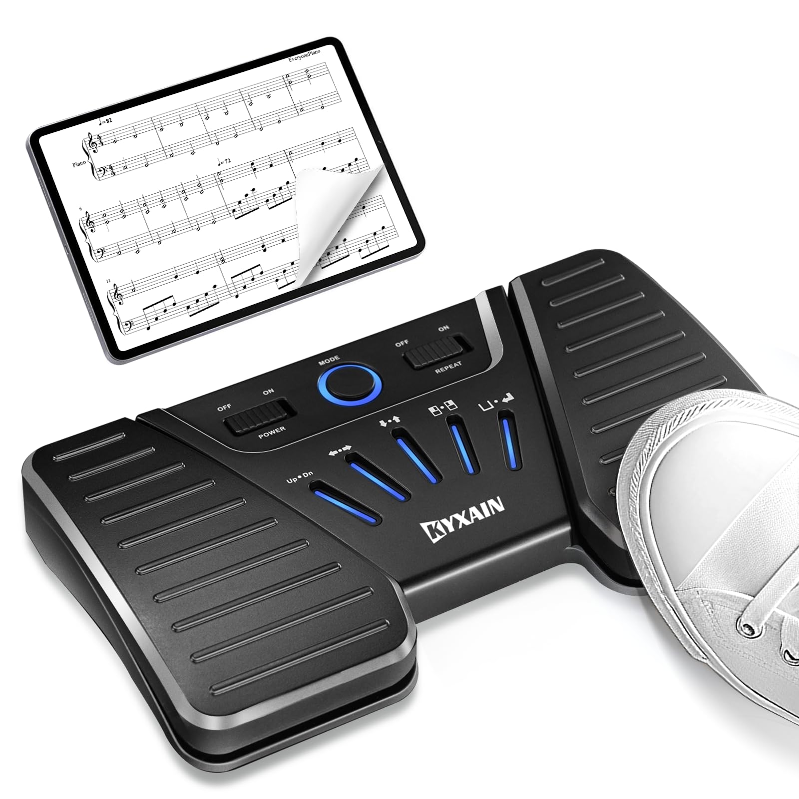 Photo 1 of KYXAIN Wireless Page Turner Pedal, Bluetooth Page Turner Pedal for iPad, Rechargeable Bluetooth Music Pedal Swtich for Tablets Phones Compatible with Various Music Apps Anti-slip Slient Foot Switches
