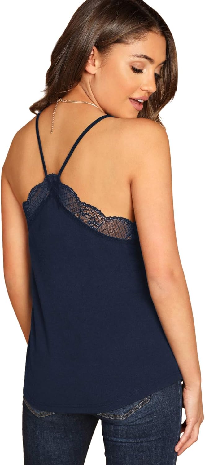 SheIn Women's V Neck Sleeveless Lace Trim Spaghetti Strap Camisole Cami Tank Top at  Women’s Clothing store