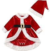 Guodeunh Newborn Baby Girl Christmas Outfit Santa Dress Ruffle Long Sleeve Velvet Romper Dresses Xmas Clothes With Hat