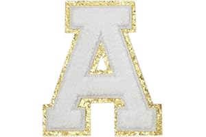 TACVEL 3PCS Chenille Letters Patch, Iron on Large Size Varsity Glitters Letter Patches for Team Costume Decoration, Height 4-1/2In, White Letter A