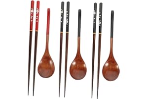 EXAOMBLE 3 Sets Japanese Style Wooden Tableware with Spoons Chopsticks Reusable Travel Utensils for Camping