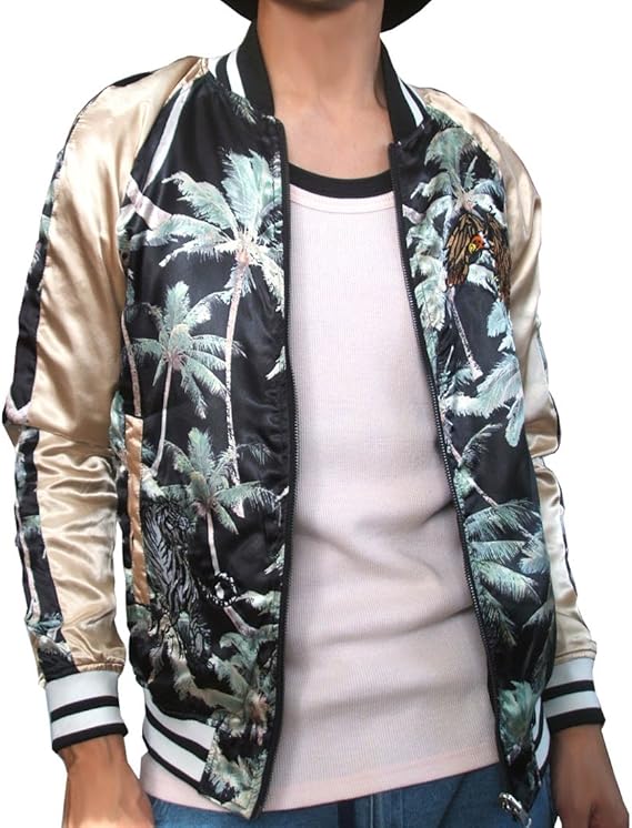 Amazon エボリューション Evolution スカジャン メンズ Ma 1 ブルゾン リバーシブル 刺繍 両面着用 リーフ柄 コート ジャケット 通販