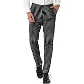 Lars Amadeus Men's Business Pants Checked Printed Slim Fit Flat Front Plaid Dress Trousers