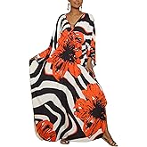 Bsubseach Women Floral Print Kaftan Dresses Plus Size Bathing Suit Cover Up Moo Moos Caftan Beach Dress for Swimwear Summer