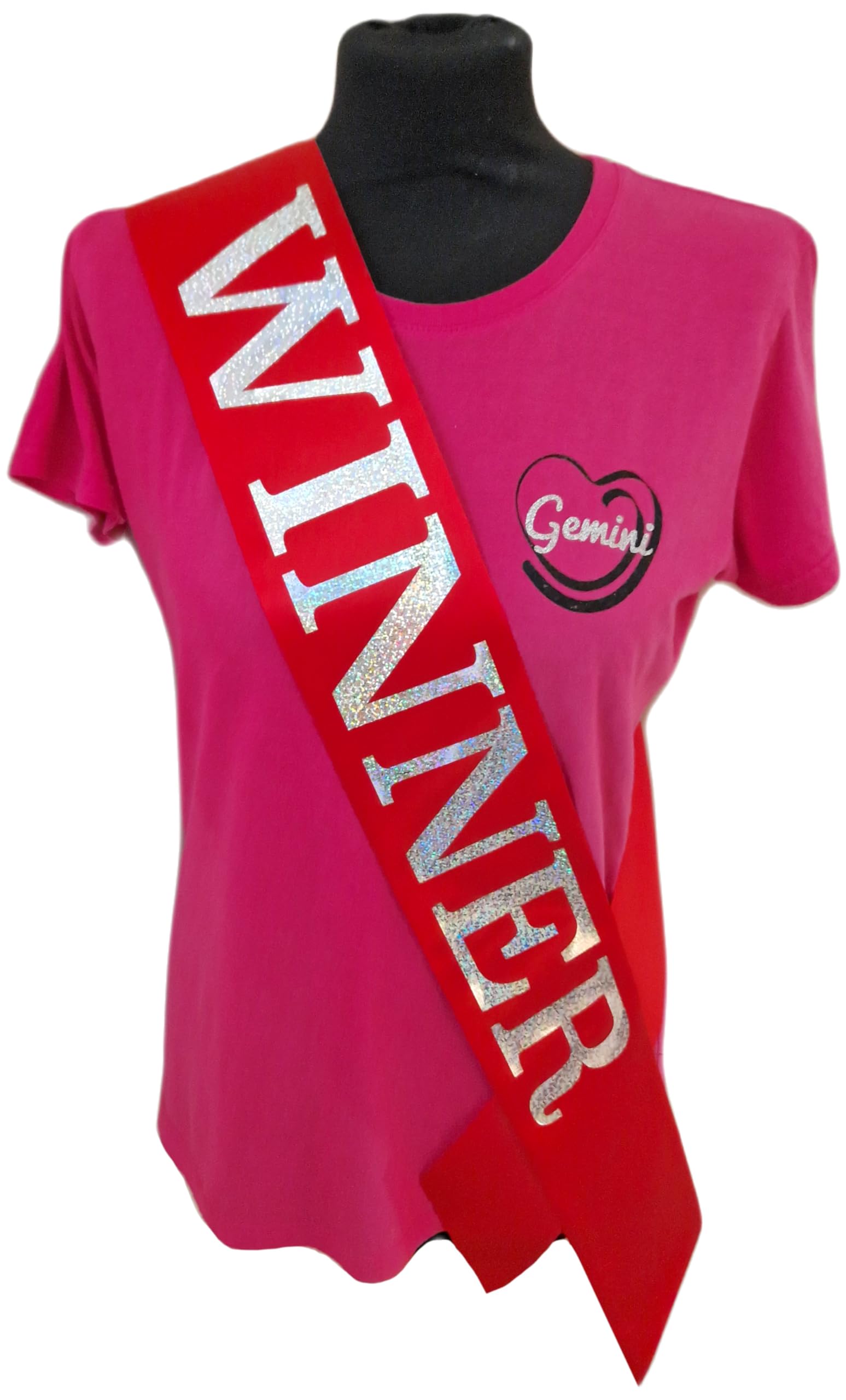 Red Winner Competition Sash - Beautiful Red Satin Ribbon with Silver Holographic Glitter Lettering - 1st Place - First Place