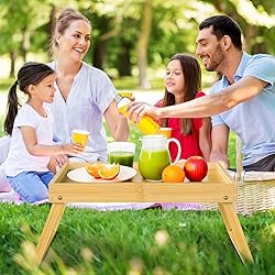 Bamboo Bed Tray Table with Folding Leg, Breakfast