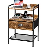 Night Stand with 1 Fabric Drawer and Sturdy Metal Frame, Modern Side Table Lightweight & Durable -55LB Load Capacity, Wear-Resistant & Easy-Clean Surface, Rustic Brown