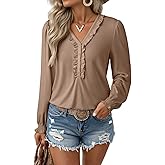 EVALESS Long Sleeve Shirts for Women Cute Ruffled V Neck Tops for Women 2025 Basic Blouses Fall Outfits Fashion Clothing