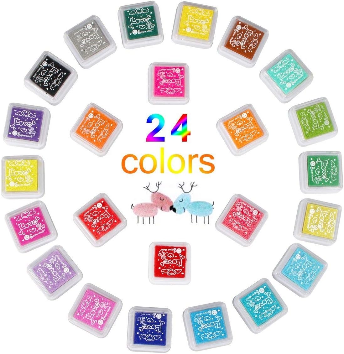 Zacfton Ink Pads 24 Colours Finger Stamp Rubbers Stamps, DIY Art Fingerprint Inkpad Craft Stamps for Kids, Card Making Paper Wood Fabric