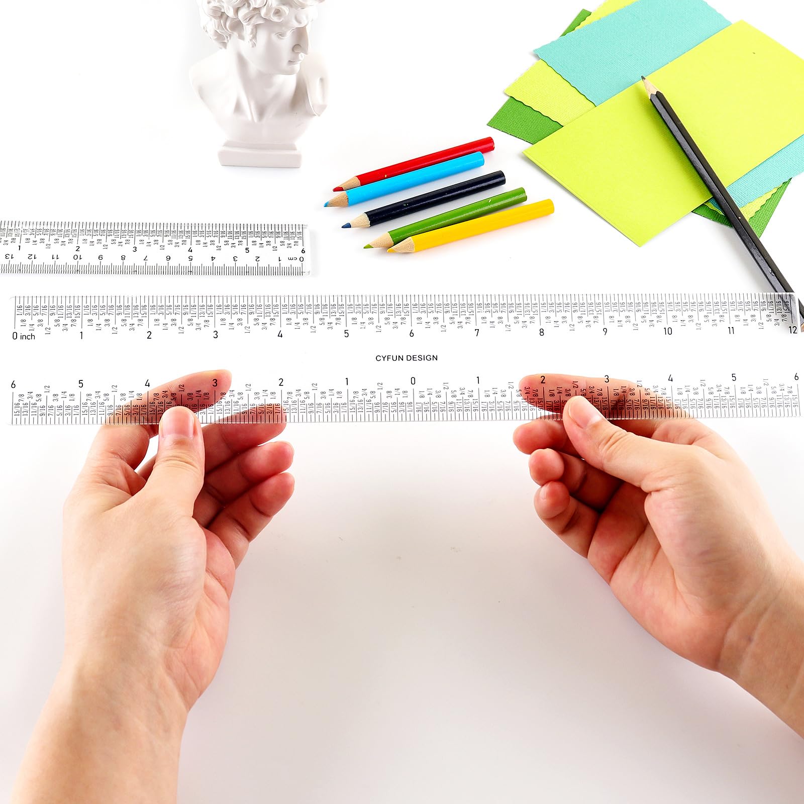 Photo 1 of 12" Clear Acrylic Ruler Zero-Centering Ruler with Inches Measuring Tool Labeled to 1/16th of an inch Straight Edge Rulers for Paper Cutting Craft Supplies School Supplies for Students, Office