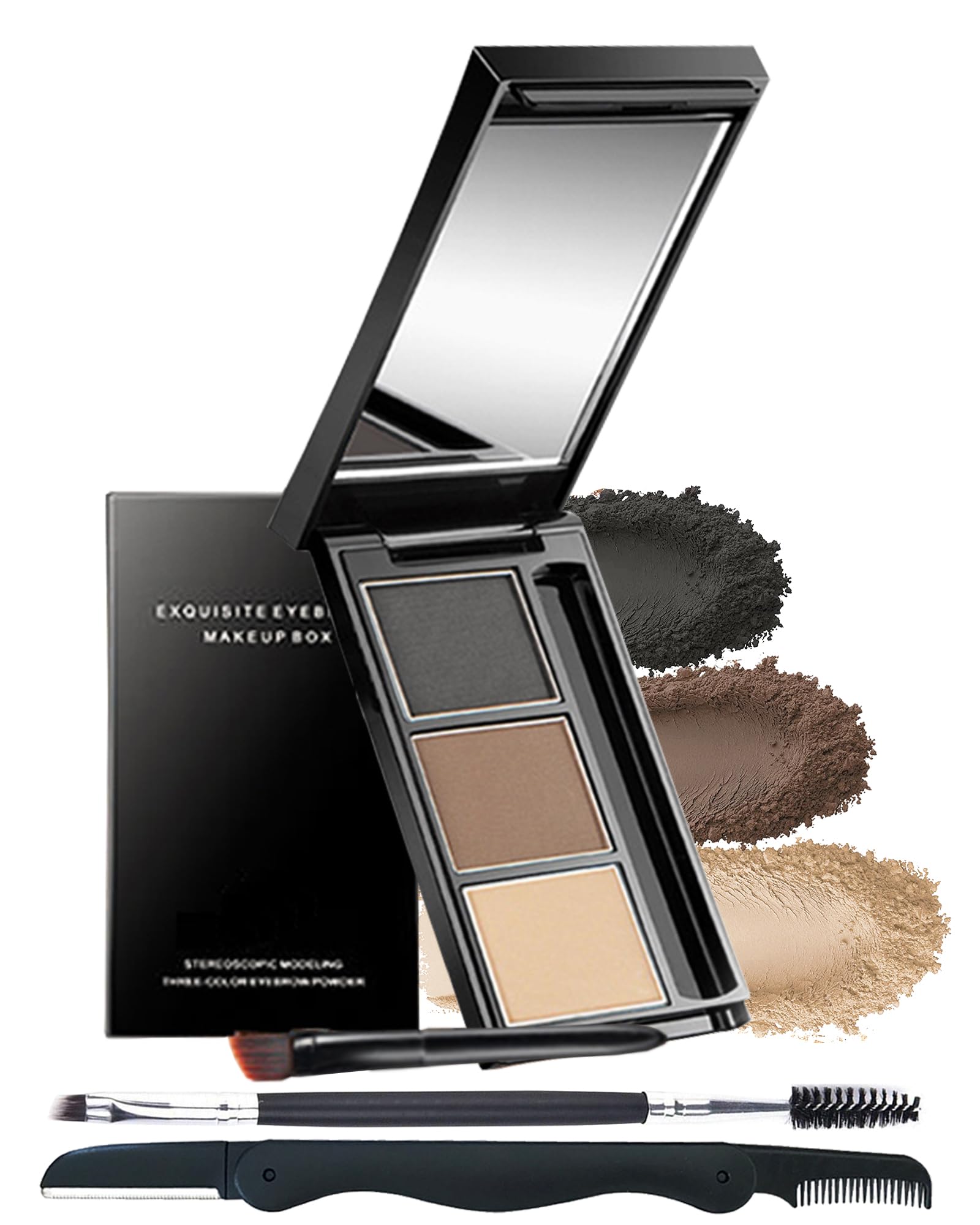Lestpola Eyebrow Powder Makeup Kit-3 Colors Eye Brow Tint Palette Long-Lasting Waterproof, Grey Brown Series Filler, Fill & Sculpt Full Eyebrows, With Mirror, Brow Tool, Vegan & Cruelty Free -Set 03
