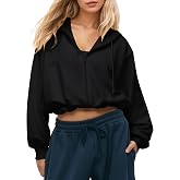 Lenader Women&rsquo;s Cropped Zip Hooded Sweatshirt Oversized Bubble Jacket | Dropped Shoulder, Drawstring, Long Sleeves, Ribbed Fall Trendy Hoodie