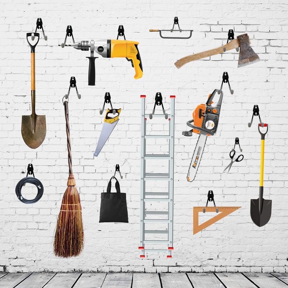 Garage Hook, Heavy-Duty Garage Hook, Tool Hook, Heavy-Duty Wall-Mounted Garage Organizer, Suitable for Bicycle Storage, ladders, Power Tools, Bulk Items (Set of 10) (Gray) - - 