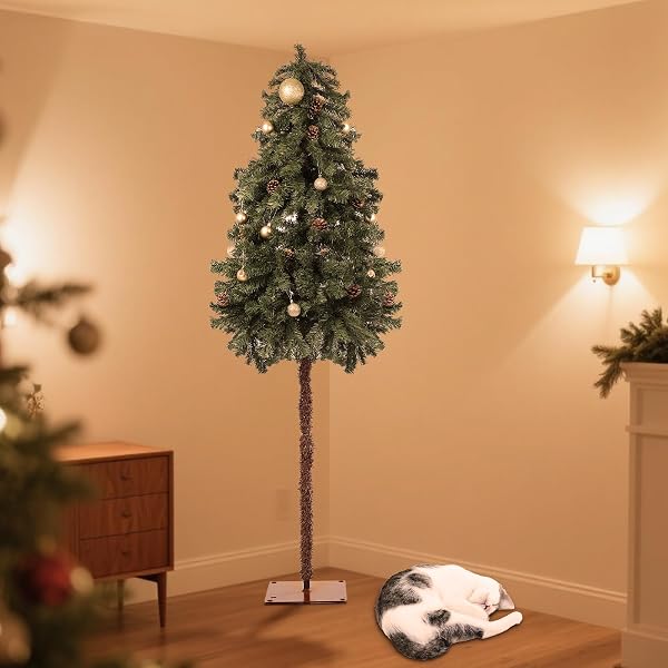 SIMGOING 6FT TALL CAT PROOF CHRISTMAS TREE GREEN PENCIL ARTIFICIAL CHRISTMAS TREE WITH BURR STRIPS CAT PROOF HOLIDAY DECORATION FOR HOME SHOPS PARTY INDOOR FIREPLACE