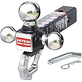 REYSUN Trailer Hitch Tri-Ball Hitch with Hook, Tactical Tow Ball Hitch, Fits 2-inch Hitch Receiver, Chrome Triple Balls with Hitch Pin and Clip