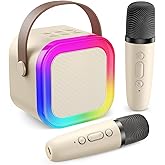 Fede Karaoke Machine for Kids Adults, Mini Karaoke Machine with 2 Wireless Microphones, Portable Bluetooth Speaker with Voice Changing Effects & LED Lights, Best Gifts Toys for Girls and Boys