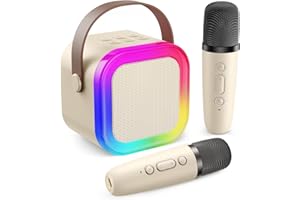 Fede Karaoke Machine for Kids Adults, Mini Karaoke Machine with 2 Wireless Microphones, Portable Bluetooth Speaker with Voice Changing Effects & LED Lights, Best Gifts Toys for Girls and Boys