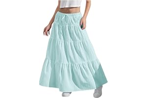 Girls Maxi Skirt Boho Casual Tiered High Waist A Line Flowy Long Skirt Kids Summer Swing Ankle Length Drawstring Skirts