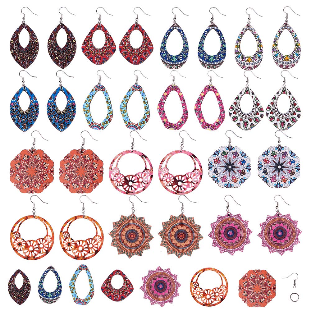 SUNNYCLUE DIY 14 Pairs Bohemia Wooden Earrings for Women Statement Geometric Earring Making Starter Kit Supplies for Women Girls Beginners