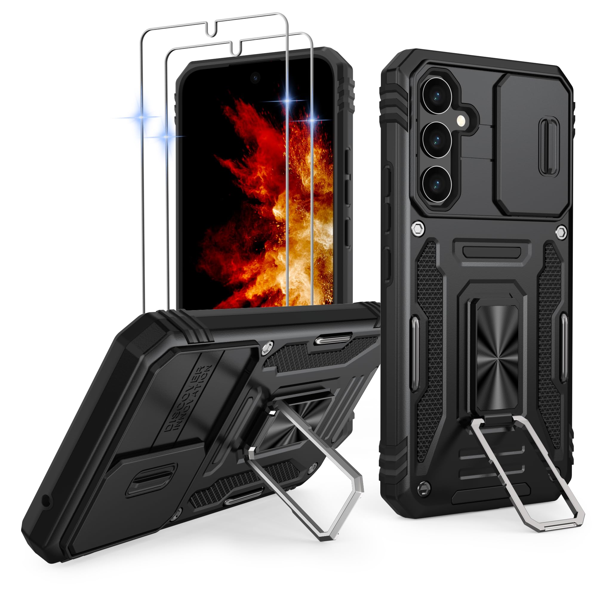 Aropuktek for Galaxy-A54-5G Phone Case: Longer & More Stable Rotatable Kickstand, Slide Camera Cover, Heavy Duty Shockproof Phone Case with 2 PCS Screen Protector for Samsung A54 5G Case, Black
