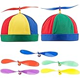 Framendino, 2 Pack Adult Propeller Cap with 5 Replaceable Bamboo Dragonflies Helicopter Hat Rainbow