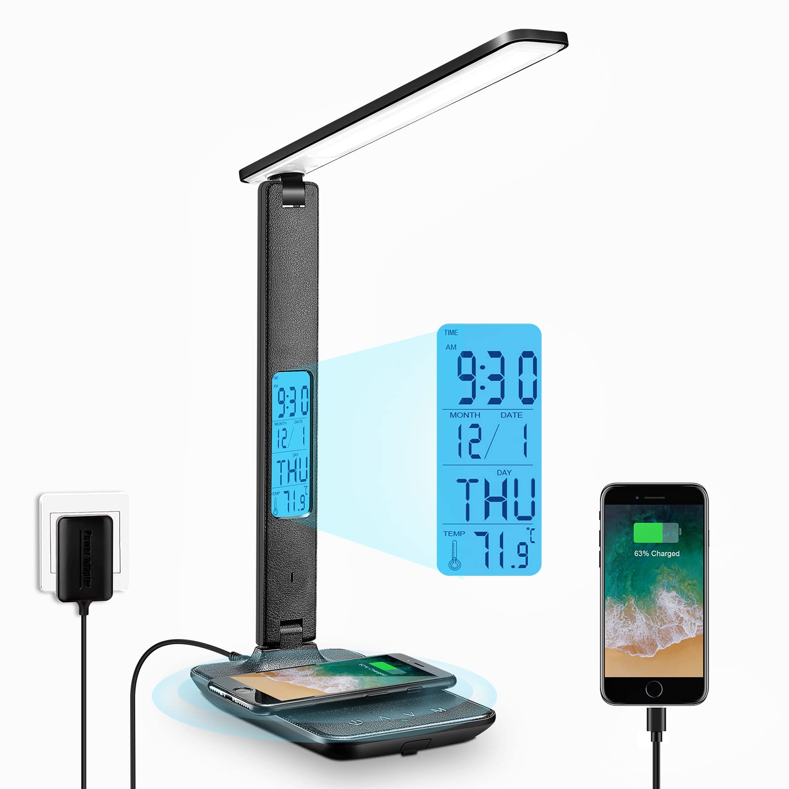Photo 1 of ***FOR PARTS ONLY/NON-FUNCTIONAL** LAOPAO Desk Lamp with Wireless Charger: USB Charging Port, Table Lamp with Clock, Desk Lamps for Home Office College Dorm Room Essentials