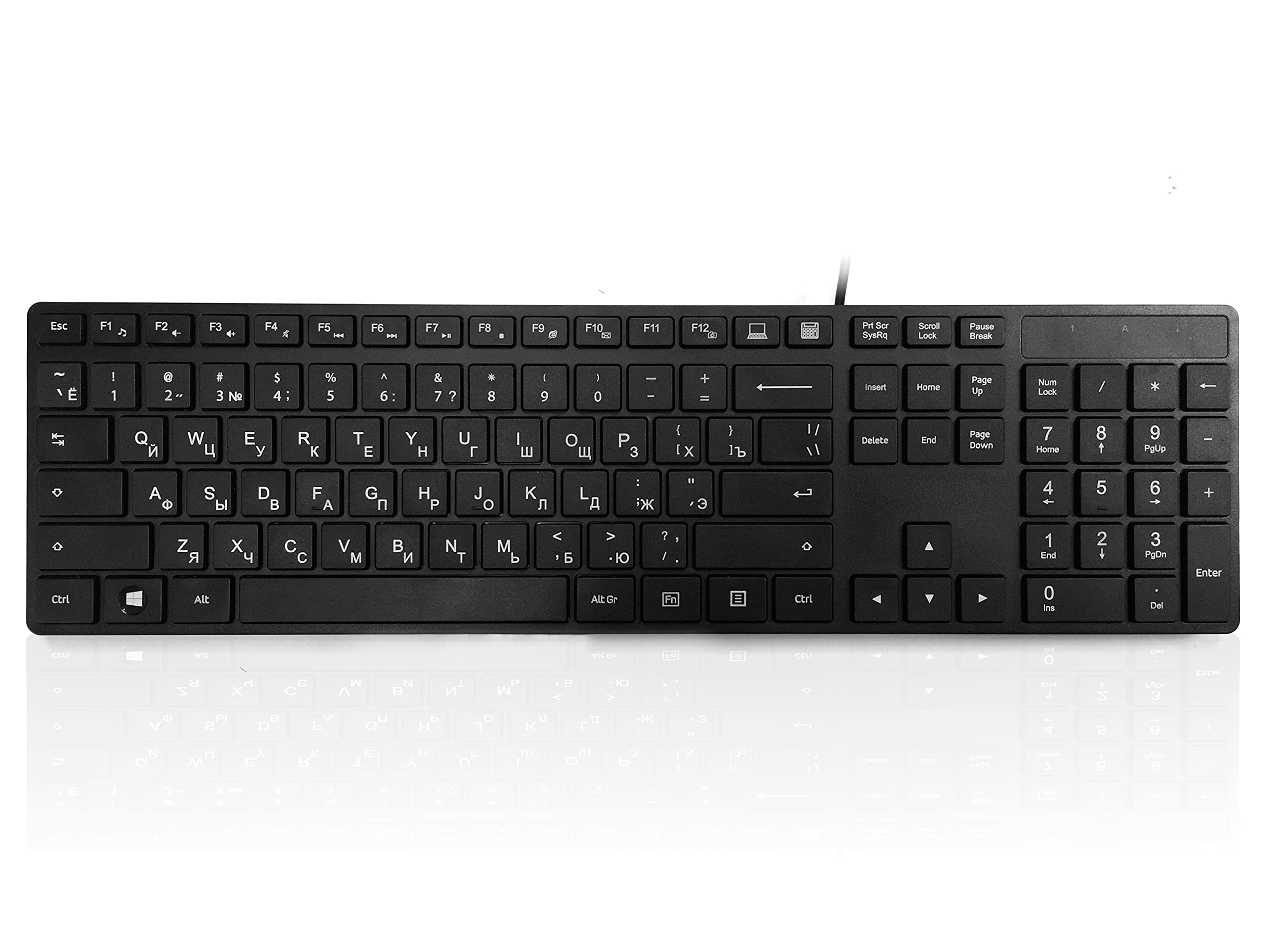 Accuratus 301 - Cyrillic - Russian - USB Full Size, Super Slim Multimedia Keyboard with Square Modern Keys - Black
