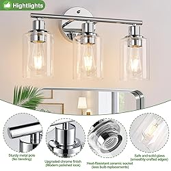 3-Light Bathroom Light Fixtures, Chrome Bathroom