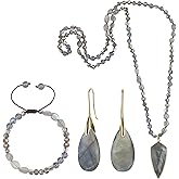 BOPOW 3 Pcs Western Jewelry Set for Women Bohemian Western Set - Amethyst Pendant Long Necklace, Imperial Jasper Wrap Bracelet & Amethyst Dangle Earrings, Boho Jewelry Sets for Women Gift