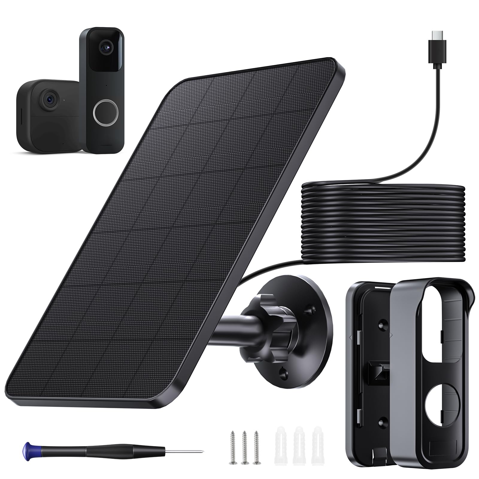 Photo 1 of 4W Solar Panel Charger for Blink Video Doorbell & Outdoor Camera 4th Gen with No-Drill Mounting Bracket, Accessories for Blink Doorbell Security System, with 13ft USB-C Cable, IP65 Waterproof