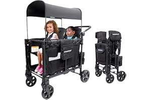 WONDERFOLD W2 Elite Pro Stroller Wagon (2 Seater) - Collapsible Wagon Stroller with Seats with 5-Point Harnesses, Adjustable Push Handle, and Adjustable Sun Canopy, Charcoal Gray
