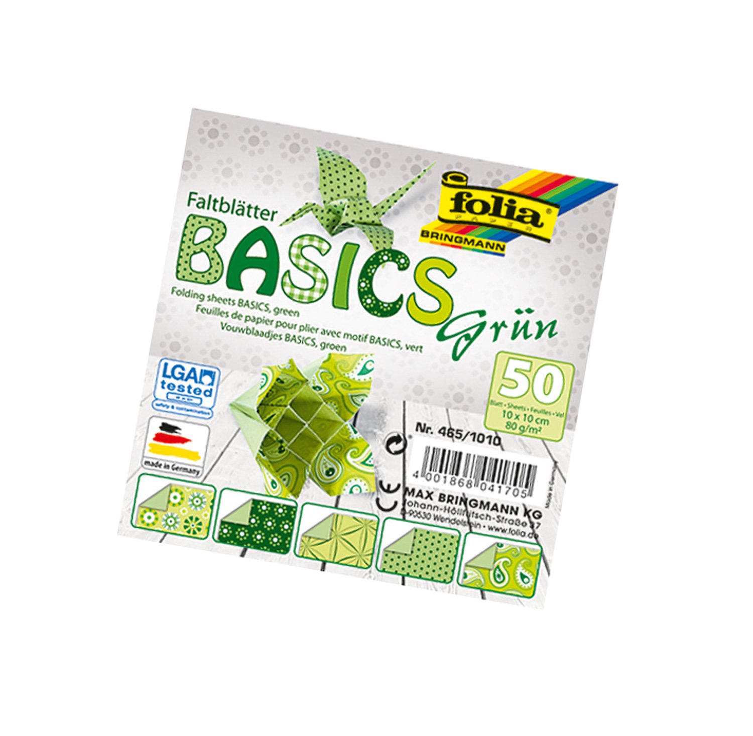 Folia Basics folding sheets, 80 g/qm, 50 sheets assorted in 5 designs